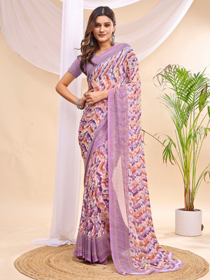 Leelavati Printed Bollywood Chiffon Saree(Purple)