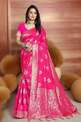 ALMEDA Woven Banarasi Silk Blend Saree(Pink)