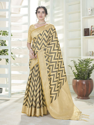 Vichitra Woven, Self Design Banarasi Tissue, Silk Blend Saree(Cream)
