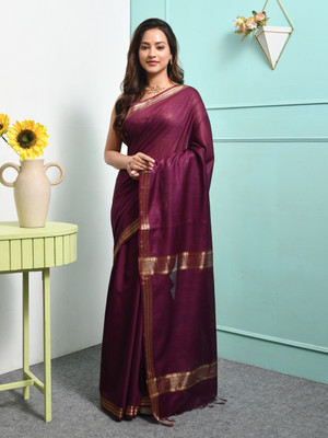 Rupeshwari Self Design Bollywood Silk Blend Saree(Purple)