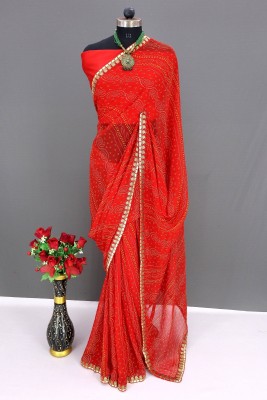 Shree Tradelink Printed Bandhani Georgette Saree(Red)