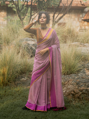Suta Solid/Plain Daily Wear Cotton Blend Saree(Pink)
