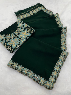 K 5 FASHION Solid/Plain Bollywood Chiffon Saree(Green)
