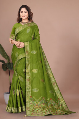 Bindi Printed Banarasi Viscose Rayon Saree(Green)