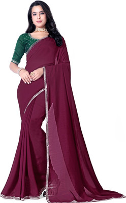 radhe creation Solid/Plain Bollywood Silk Blend Saree(Maroon)