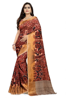 Arriva Fab Digital Print Bollywood Silk Blend Saree(Brown)