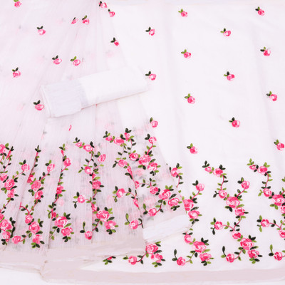 Naklang creation Embroidered Daily Wear Lace Saree(White)
