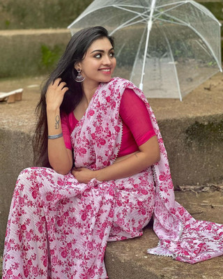 BHUMI FASHION Printed Bollywood Georgette Saree(Pink)