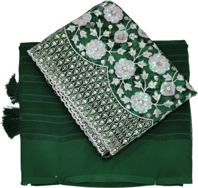 KONICA FAB Striped Bollywood Chiffon Saree(Dark Green)