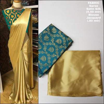 Arpita Fashion Solid/Plain Bollywood Silk Blend Saree(Gold)