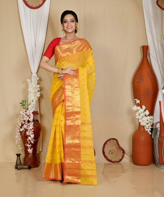 Aanchal Self Design, Woven Tant Pure Cotton Saree(Yellow)