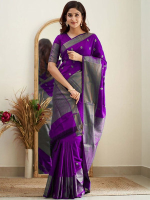 Moda Rapido Woven Daily Wear Silk Blend Saree(Purple)