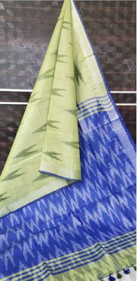 Dikshashree Printed Ikkat Cotton Blend Saree(Light Green)