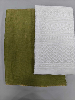 HouseOfCommon Embellished, Solid/Plain Bollywood Chiffon Saree(Light Green, White)