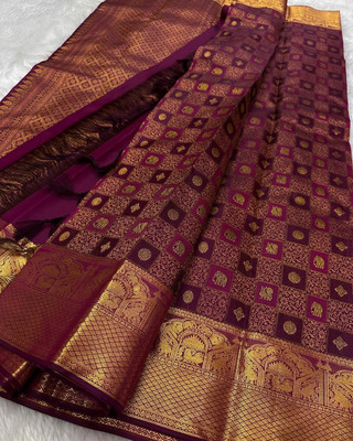 MIRMAN Woven Banarasi Pure Silk Saree(Maroon)