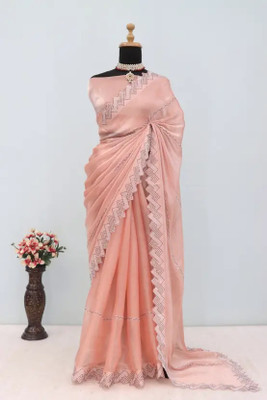 Yozzby Embellished Bollywood Silk Blend Saree(Orange)