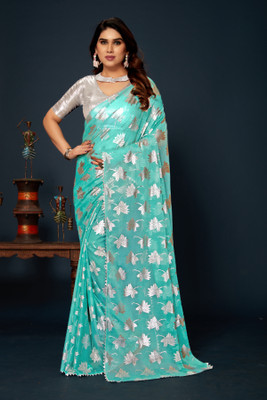 REDFISH Printed Daily Wear Lycra Blend Saree(Light Blue)