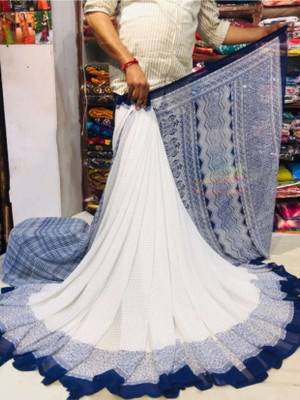 Saraswati Fab Printed Bollywood Georgette Saree(White)