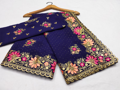 KHRITI FAB Georgette Embroidered Blouse Material