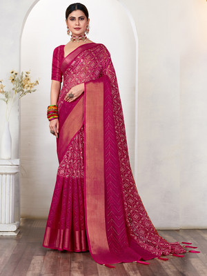 Divastri Printed Bandhani Silk Blend Saree(Multicolor)
