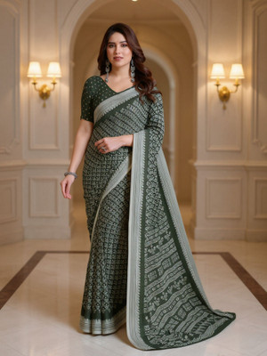 SmittenSmit Printed Bollywood Georgette Saree(Dark Green)