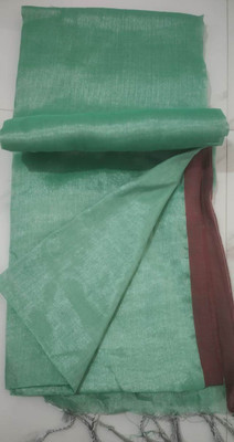 BiswasTextiles Self Design Tant Pure Cotton Saree(Green)