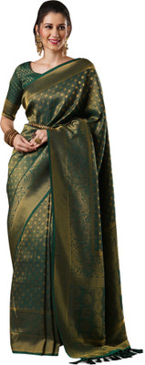Akhilam Embroidered Kanjivaram Georgette Saree(Green)