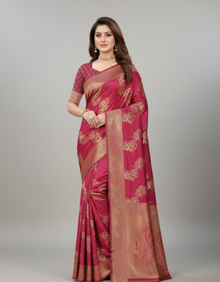 MADHAV Woven Kanjivaram Silk Blend Saree(Red)