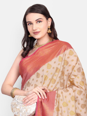 LAVYANSH CREATION Self Design, Woven Banarasi Art Silk, Jacquard Saree(Cream)