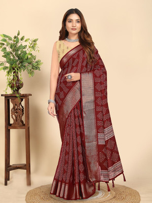 HouseOfCommon Printed Mysore Art Silk Saree(Maroon)
