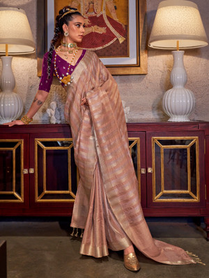 Sareemall Woven Banarasi Viscose Rayon Saree(Beige)