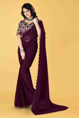 WOMENNUT Solid/Plain Kanjivaram Georgette Saree(Black)