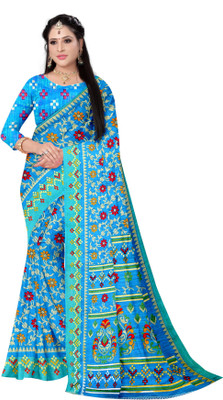 Sunshine Trendz Floral Print Bollywood Cotton Blend Saree(Beige)