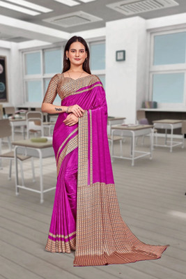 Feminista Printed, Solid/Plain Daily Wear Crepe Saree(Pink, Brown)