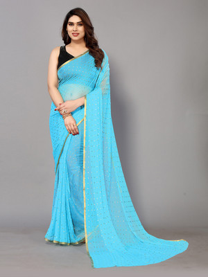 Prutha Fashions Embellished Bollywood Chiffon Saree(Light Blue)