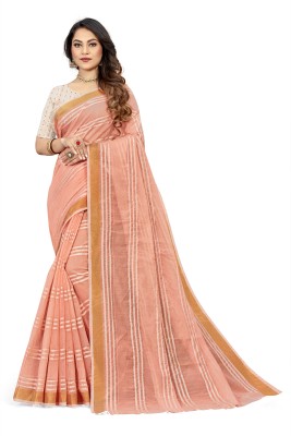 Dori Striped Bollywood Cotton Blend Saree(Pink)