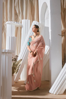 Shree nath Sadi Centre Embroidered Bollywood Tissue, Organza Saree(Pink)