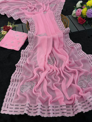 HouseOfCommon Embellished Bollywood Pure Silk Saree(Pink)