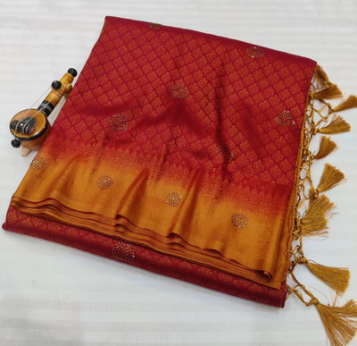 Banaras silk palace Embellished Banarasi Pure Silk Saree(Red)