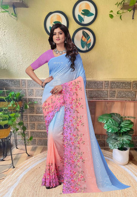 Julee Embroidered Bollywood Georgette Saree(Light Blue)