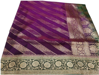 Aaradhya Creation Self Design Banarasi Nylon Saree(Purple)