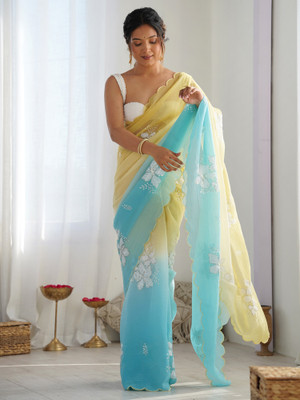 ANOUK Embellished Bollywood Chiffon Saree(Yellow)