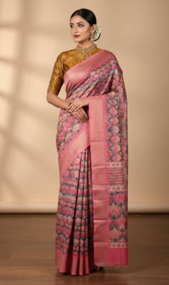 KalaKatha Digital Print Bollywood Cotton Silk Saree(Pink)