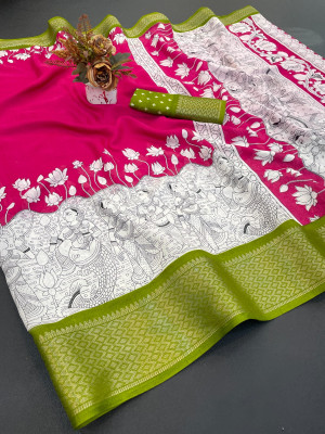 SATVASHIV Digital Print Daily Wear Art Silk Saree(Pink)