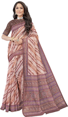 Tavas Printed Leheria Chanderi Saree(Brown)