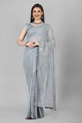 JSItaliya Embroidered Bollywood Georgette Saree(Grey)