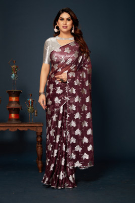 Parmila Fashion Embellished Bollywood Silk Blend Saree(Purple)