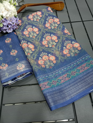 Mervadiya Digital Print Daily Wear Cotton Linen, Linen Saree(Multicolor)