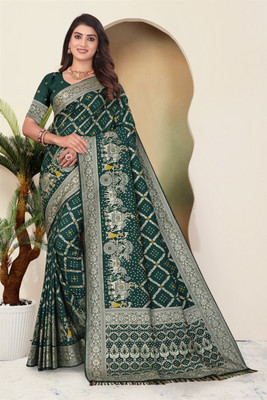 CKDESIGNER Printed Banarasi Nylon Saree(Dark Green)
