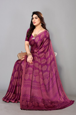 FABMORA Printed, Blocked Printed Daily Wear Chiffon, Georgette Saree(Magenta)